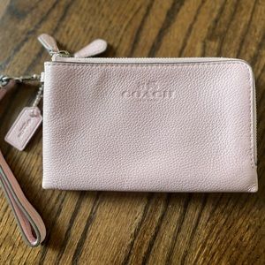 Coach Pebble Leather Double Corner Zip Wristlet, Blush Pink